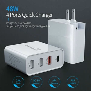 Multi-Port 48W PD USB-C Fast Wall Plug Quick Charger QC3.0 Adapter For iPhone 13 - Picture 1 of 20