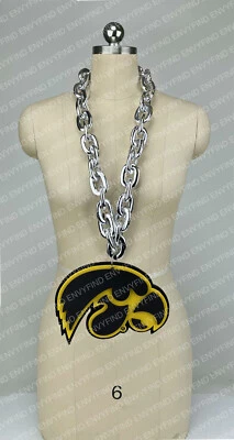 New NCAA IOWA HAWKEYES Big Fan Chain SILVER Necklace with Foam LOGO - Image 1 of 3