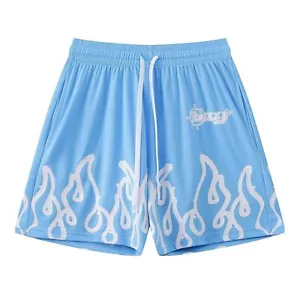 Mens Flame Graphic Basketball Shorts Drawstring Running Workout Shorts Summer... - Picture 1 of 7