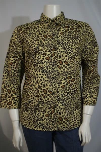 Westbound Wrinkle Free Misses 18 Leopard Animal Print 3/4 Sleeve Button Shirt - Picture 1 of 4