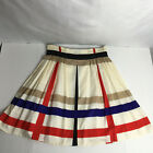 Kennith Cole Reaction Cream,Red,Blue&Tan Color Block Knee Length Zip Sz 10 Skirt