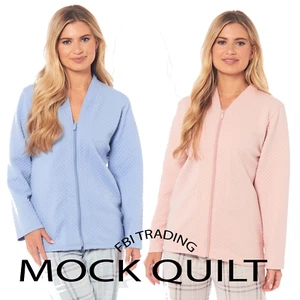 ladies bed jacket ZIP up tradional MOCK QUILT short dressing gowns PYJAMAS tops - Picture 1 of 14
