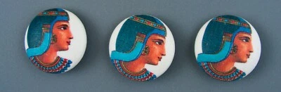 FABRIC COVERED BUTTON SET OF 3 - ANCIENT EGYPTIAN WOMEN. - Image 1 of 2