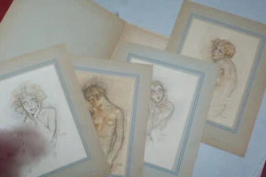 Antique Edouard Chimot 5 Female Nudes of 1920s Lithograph Folio signed plates - Picture 1 of 14