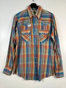 Vtg Dee Cee Mens Pearl Snap Multicolor Plaid Sawtooth Shirt Sz 15.5-35 22.5x30.5 - Picture 1 of 9
