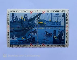 US STAMP THE BOSTON TEA PARTY , BICENTENNIAL ERA ,BLOCK OF 4 , 8 CENTS - Picture 1 of 1