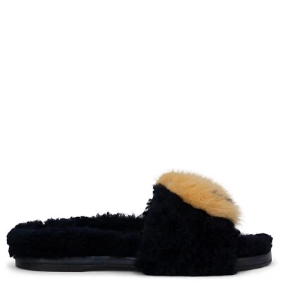 70128 Auth ANYA HINDMARCH Negro SMILEY SHEARLING & MINK Sandalias Zapatos 39 Foto 1 de 4