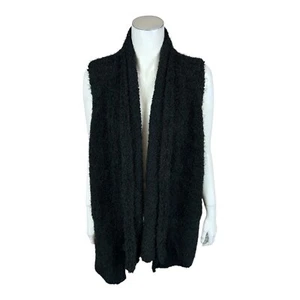 G.I.L.I. Women's Textured Sweater Open-Front Vest Solid Noir Black X-Large Size - Picture 1 of 2