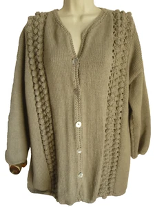JOAN MILLER L XL NEW Sweater Cardigan Hand Knitted Art to Wear Pure Wool Ireland - Picture 1 of 11