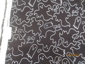 30 x 58"  Halloween Ghosts on Black Fabric Cotton Knit Joann Fabrics  - Picture 1 of 2