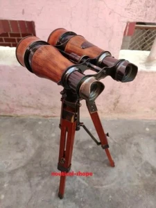 Antique Vintage Binoculars DOLLOND LONDON Maritime Spyglass With Wooden Tripod - Picture 1 of 6