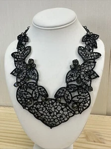 Ann Taylor Black Metal Lace Bib Necklace - Picture 1 of 9