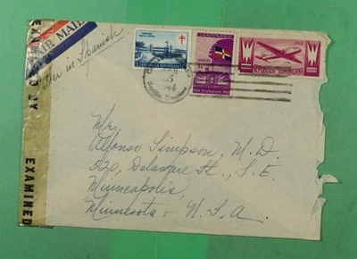 DR WHO 1944 REPÚBLICA DOMINICANA SEGUNDA GUERRA MUNDIAL CORREO AÉREO CENSURADO A EE. UU. m24825 Foto 1 de 2