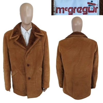Vintage 70s Mcgregor Wide Lapel Fleece Lined Leather Button Corduroy Jacket 44L - Image 1 of 4