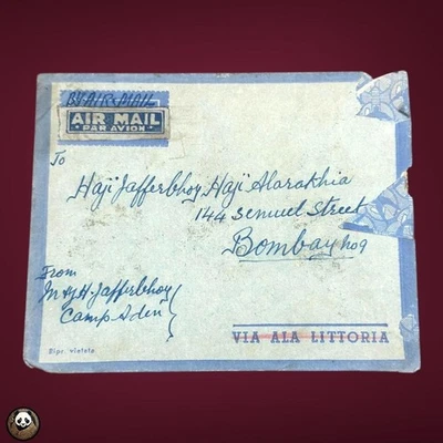 Censor de ruta raro de la aerolínea italiana Aden Camp a la India 1940 cubierta VIA ALA LITTORIA Foto 1 de 2