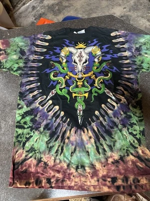 Camiseta rara vintage anos 90 Ian Bohoroquez corante ácido azul líquido estampa total GG - Imagem 1 de 4