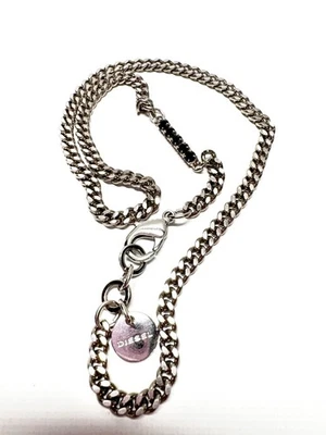  DIESEL из нержавеющей стали цепочка ожерелье логотип застежка черный стразы 19» длиной - Изображение 1 из 4