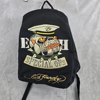 Vintage Ed Hardy Special Ops Bull Dog Military Black Backpack - Image 1 of 4