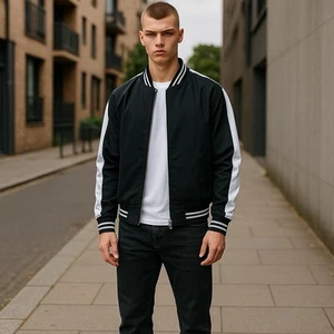 American Eagle Black Bomber Windbreaker Jacket Men's Sz L - Picture 1 of 5