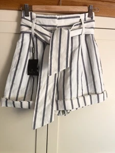 Massimo Dutti linen cotton viscose blue & white highwaisted smart shorts 6 4 34 - Picture 1 of 13