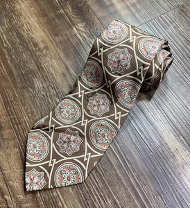 Vintage Polo Ralph Lauren Tie Brown Geometric Floral 100% Silk USA Made 55” - Picture 1 of 7