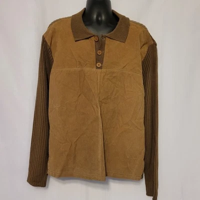 Pullover Hippie de Colección Para Hombre Marrón Gamuza Cuero y Tejido Acanalado Exterior Nuevo de Lote Antiguo Talla L  Foto 1 de 4