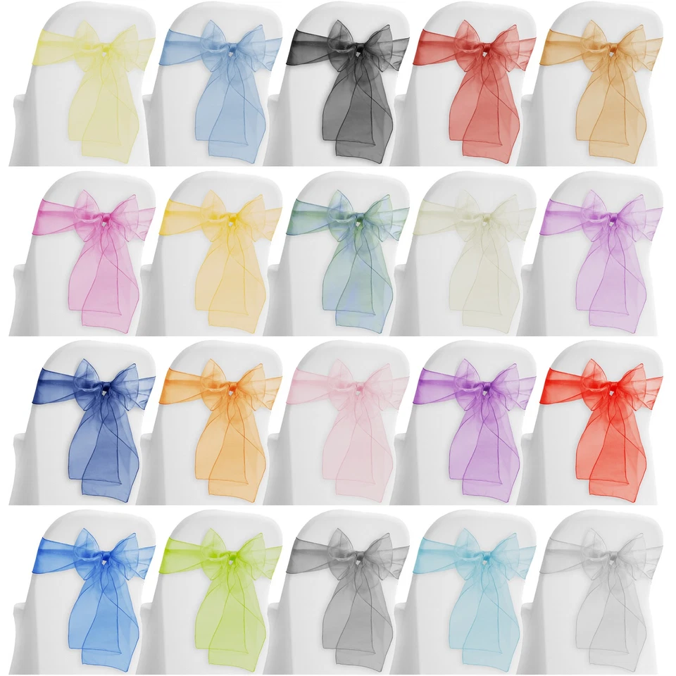 100 Organza Wedding Chair Cover Bow Sashes - Ribbon Tie Back Sash - Many Colors - Image 1 of 1
