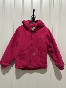 Carhartt Jacket Youth XXS (4-5) Pink Full Zip Canvas Sherpa Lined Hooded Girls - Picture 1 of 6