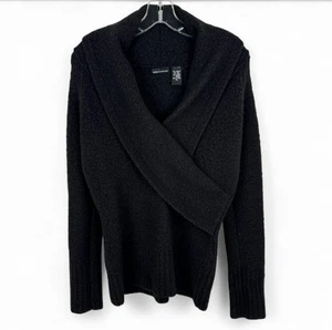 Moda International Women's Wrap Sweater XL Wool Blend Black Shawl Collar - Picture 1 of 6