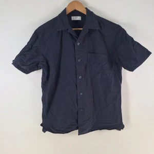 Uniqlo mens button up shirt size XS navy blue cotton linen short sleeve 123871 - Picture 1 of 8