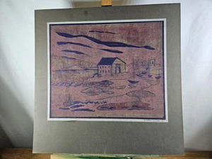 MOLLIE WALLACE ORIGINAL SIGNED LINOCUT PRINT COASTAL SCENE ASHDON ESSEX ARTIST - Picture 1 of 21