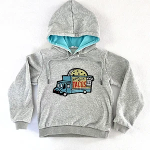 Taco Hoodie Sweatshirt Girls Sz 8 Lola and The Boys Pullover Gray Aqua Foodie - Picture 1 of 7