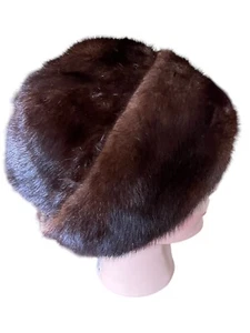 vintage 70's mink natural fur hat Cap women brown - Picture 1 of 9