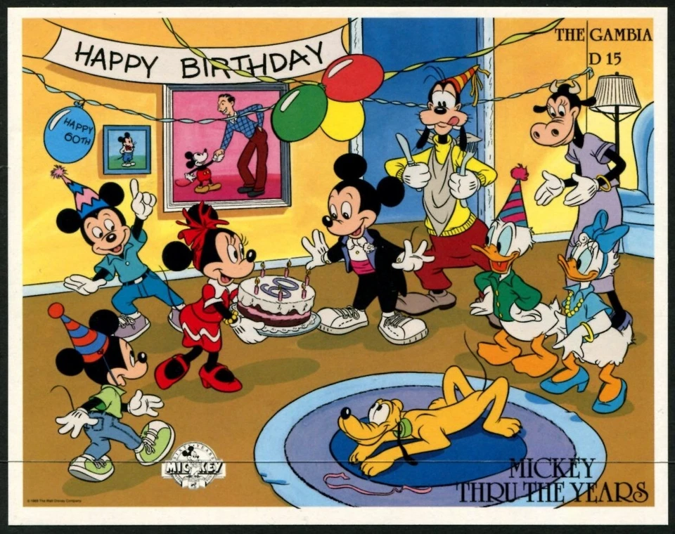 Disney 1989 The Gambia- Mickey's 60th Anniversary (Mickey thru the Years) MS MNH — 第 1/1 张图片