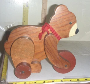 Vtg WOOD Baby BEAR Push Toy - Hand Made ~8½ Long - Picture 1 of 7