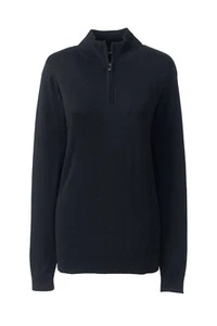 Suéter para mujer Lands'End manga larga Supima cuarto con cremallera negro S #509849 - Imagen 1 de 3