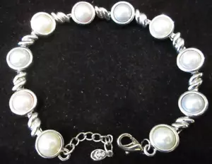 VINTAGE Premier Designs silberfarbenes Metall & Einsatz simuliertes Perlenarmband - 8" - Bild 1 von 6