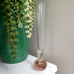 Beautiful Vintage Bohemia Glass Pink Bud Vase Ball Base with Suspended Bubble - Picture 1 of 6