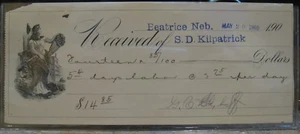 Historischer Arbeitsbeleg aus S.D. Kilpatrick Mai 1905 Beatrice Nebraska - Bild 1 von 2