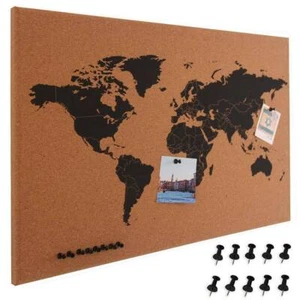 Pannello Bacheca Mappamondo Globo in Sughero 60x40cm da Parete con 10 Puntine - Foto 1 di 5
