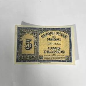 Maroc 5 Francs 1/8/1943 Banknote - Picture 1 of 6