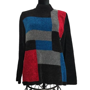 VTG Alfred Dunner Women's Acrylic Black Color Block Sweater Small Moch Neck SOFT - Picture 1 of 7