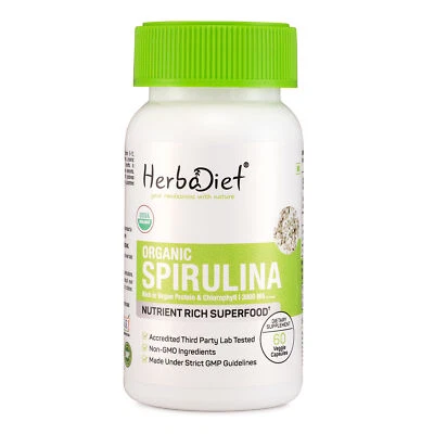 Extracto de Espirulina Orgánica Vegano Polvo 60% Proteína Cápsulas DETOX Pérdida de Peso Foto 1 de 4