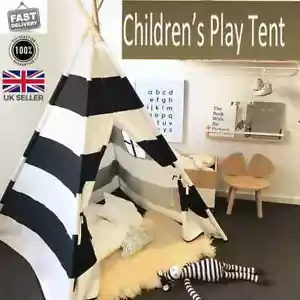 Linen Canvas Kids Teepee Tent Children Wigwam Indoor Outdoor Play House with Mat - Picture 1 of 4