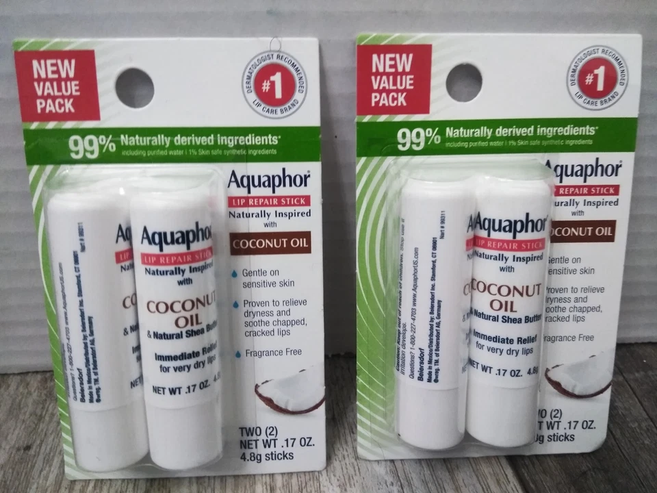 Aquaphor Nature Inspired Lip Repair Balm w/ Coconut Oil & Shea Butter .17 2-2PK