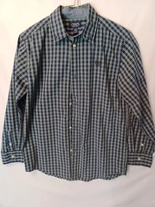 CHAPS Boys (14-16) Navy/Green/White Stripe Button-Down Dress Shirt Was $39.50 - Picture 1 of 3