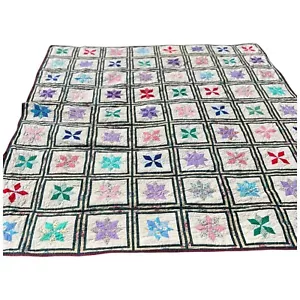 Contemporary Handmade Quilt Pieced Fancy Quilting Pinwheel Pointed Star 84" x 96 - Picture 1 of 14