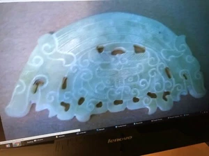 Antiguo Vintage Tallado Jade GRANDE Doble Cara "¿Buena Suerte Tallado?"  5,1/4" - Imagen 1 de 5