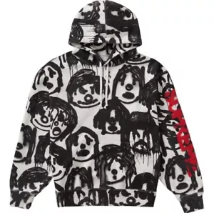 FW20 SUPREME X YOHJI YAMAMOTO HOODED SWEATSHIRT WHITE/BLACK Size M - Picture 1 of 6