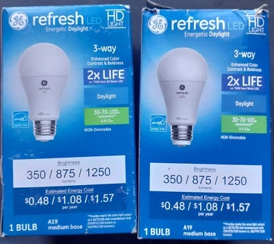 GE Refresh Daylight 3 Way A19 Light Bulbs pack of 2 - Image 1 of 3